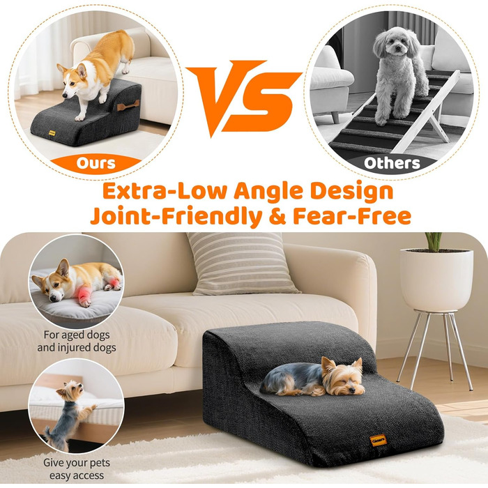 Сходинка для собак Gimars з 30D піною, широка та стійка, 3 сходинки, 40 см, знімний та пральний чохол, неслизьке дно, портативна рамка для маленьких собак до дивану, ліжка, авто (2 сходинки, чорний)