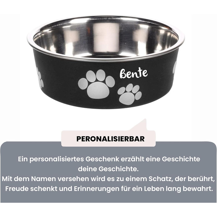 Персоналізований миска для собак з нержавіючої сталі 2200 мл – протиковзкий кільце – для великих собак – з іменем – Petslino (Чорний, XS)