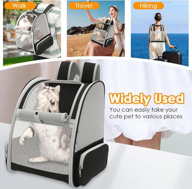 Складаний рюкзак для кота, рюкзак для домашніх тварин з сіткою, портативний рюкзак для собак з м'якою підстилкою до 6,8 кг, дихаючий рюкзак-переноска для собак, подорожей, прогулянок (сірий)