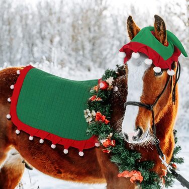 Набір з 6 шт. накладок на ноги для коня з штучним хутром, святкові, червоно-зелені, для декору та костюмів