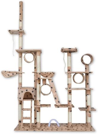 Кігтеточка BITUXX® для котів з будиночком та ігровим майданчиком, регульована висота 230-250 см (Бежевий / Лапка)