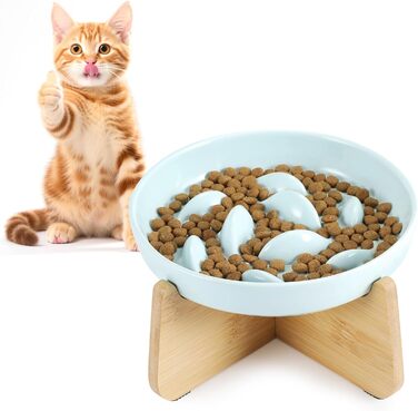 Миска для котів Happy Hachi з підняттям, кераміка, повільне годування, антиковзаюча, для котів та маленьких собак (зелена)