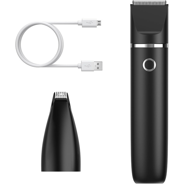 Триммер для тварин ORIA 2-в-1: машинка для стрижки собак та котів, USB, водонепроникна IPX7, тиха, з 2 насадками, білий/чорний