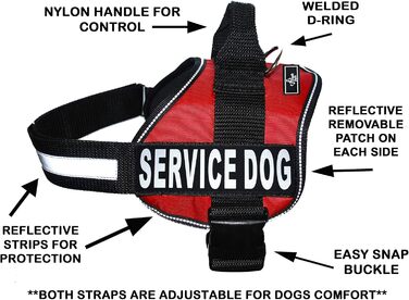 Шлея для службових собак Doggie Stylz, офіційний комплект: нашивки Service Dog + Service Dog in Training, світловідбивні, повідець 76,2 см, 2 ідентифікатори, обхват 30-42', червона