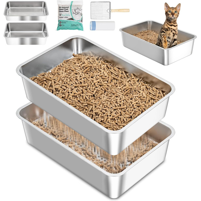 Katzentoilette DOWANQO Edelstahl, велика, відкрита зверху, з фронтальним доступом, XL, легко чистити