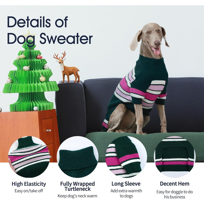 Пуловер для собак IECOii великого розміру XXXXL, 4XL, зелений. Теплий трикотажний пуловер для собак великих порід (Доберман, Німецька дога)