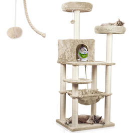 Когтеточка-комплекс Lycce Kratzbaum Royal 145 см: багатоярусна з 10 когтеточками, гніздом, гамаком, 4 платформами, плюшевим м'ячиком, бежева, стабільна, економна