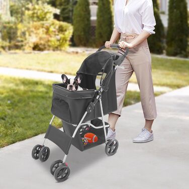 Ківш для собак та котів 2в1, розкладний, до 15 кг, чорний. З відкидним дахом, коліщата, відкидний кошик, сітчасті вікна, тримач для напоїв. Підходить для собак та котів до 16 дюймів.