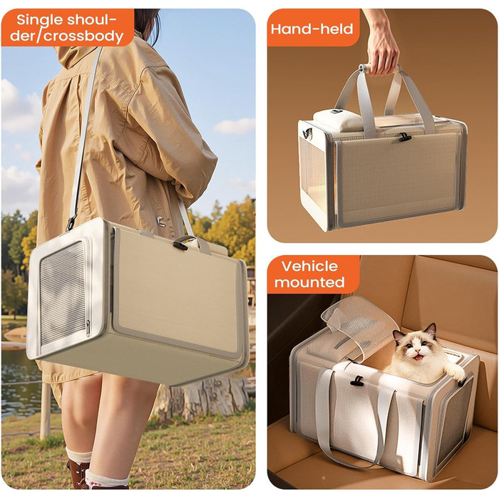 Транспортна сумка для собак та котів, переноска для цуценят, кремового кольору. Ідеально для подорожей, прогулянок та кемпінгу