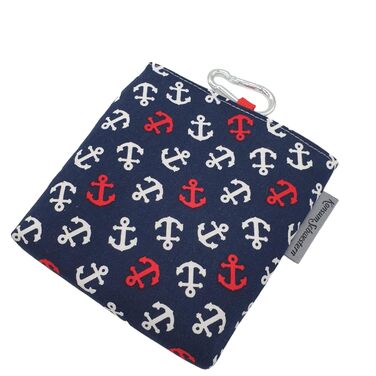 Сумка для ласощів для собак з магнітом та карабіном з тканини - червоно-білі анкери