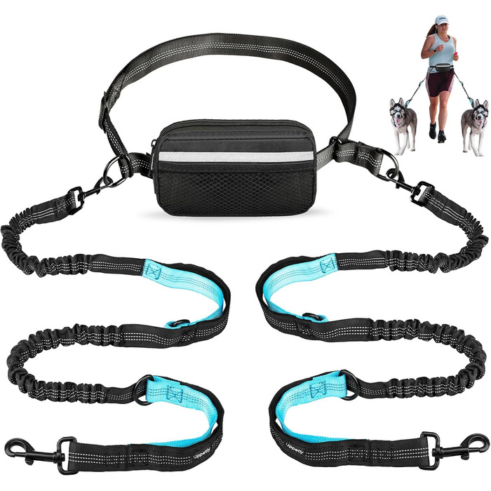 UPPETLY Повідок для собак hands-free з регульованим поясом, подвійною ручкою, еластичним шнуром, для середніх і великих порід, світловідбивна стрічка, для прогулянок і бігу