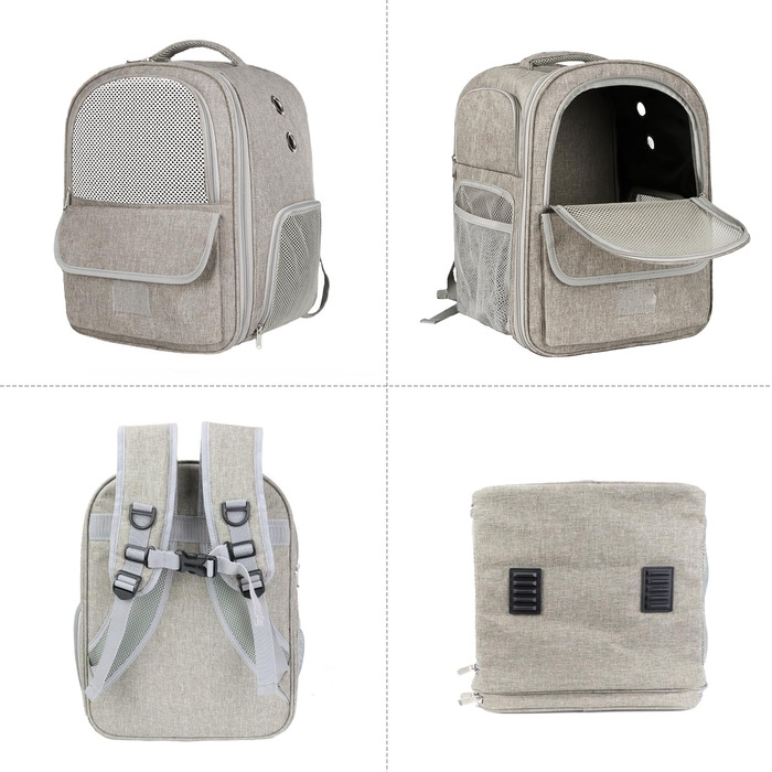 Рюкзак-переноска для котів та собак, дихаючий, сірий | Qlfyuu