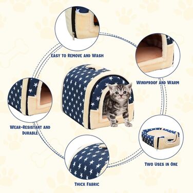 Кітня - будиночок для котів, ліжко-печера з м'яким плюшевим подушкою. Складаний будиночок для котів, кроликів, морських свинок, кошенят до 2.5 кг, 35x32x28 см