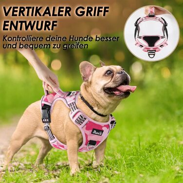 Нашийник для собак великих порід, шлейка з анти-тяговою конструкцією, 2 карабіни, зручна ручка, регульована та світловідбиваюча, для щоденних тренувань (L, XL), камуфляжний рожевий