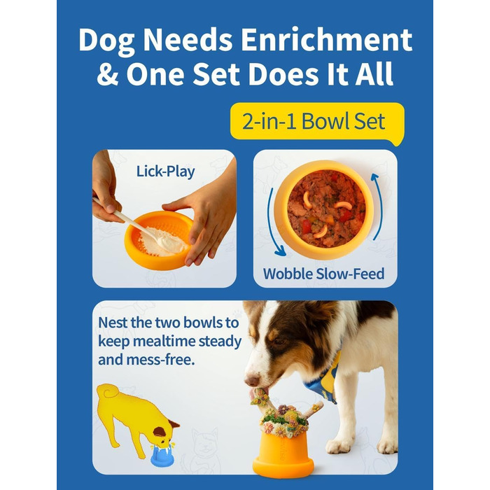 Chewise Годівниця для собак з інтерактивними елементами - повільна годівниця, іграшка-лежак, набір мисок, безпечний TPU, для собак, миється в посудомийній машині