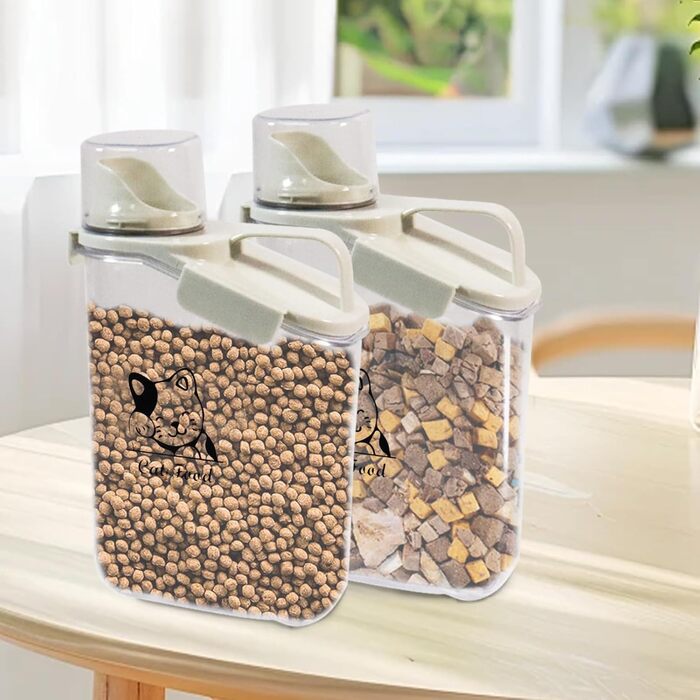 Контейнер для котячого корму 2.8L: герметична вантажниця для сухого корму з ручкою та мірним стаканчиком, BPA-free, прозора, для подорожей, 1391-Cat