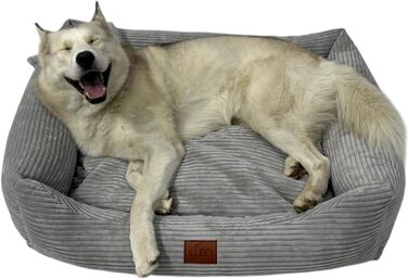 Собаче ліжко Cord знімний чохол, для собак маленьких, середніх та великих порід (Сірий, S 67x52)