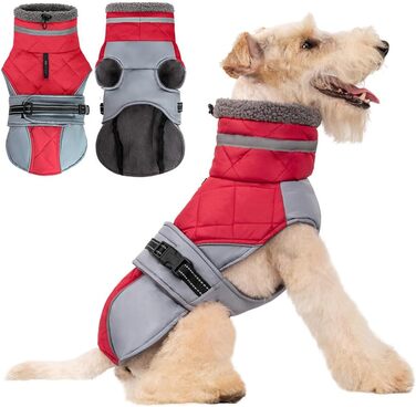 Водонепроникний жилет для собак, теплий, з високим коміром, зелений (L, червоний)