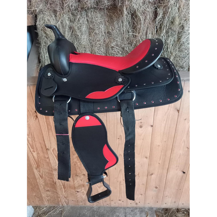 Сідло для верхової їзди німецького типу, колір Star, з блискітками та стразами, для дерев'яного коня, сідло для поні (14 дюймів)