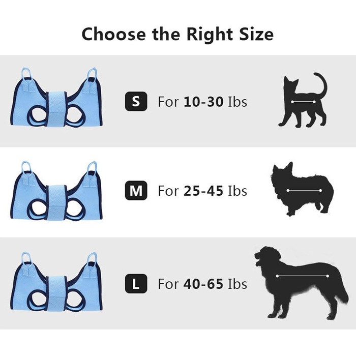 Гамак для грумінгу собак - петля для догляду за собаками, безпечна петля для грумінгу, дихаюча обрізка кігтів, гамак для домашніх тварин з ременем безпеки, безпечний для собак та котів, блакитний, M