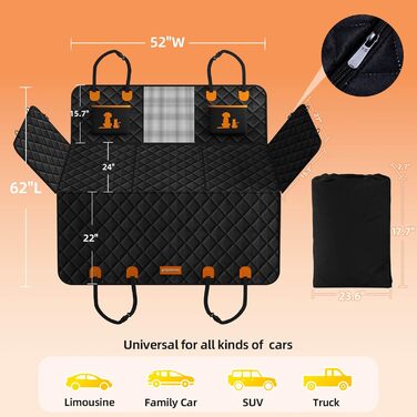 Розширювач для заднього сидіння автомобіля для собак, великий простір, чохол на сидіння для собак, жорстка основа, витримує 180 кг, водонепроникний чохол на заднє сидіння для собак, SUV, вантажівка