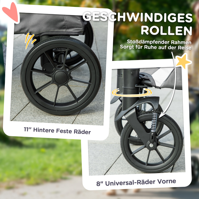 PawHut Dog Stroller Dog Buggy Foldable для великих собак і кішок до 30 кг Cat Buggy з подушками Сітка Вікна Двері Сумка для зберігання Котяча коляска з тросами безпеки, гальмами, баггі Темно-сірий | Аосом