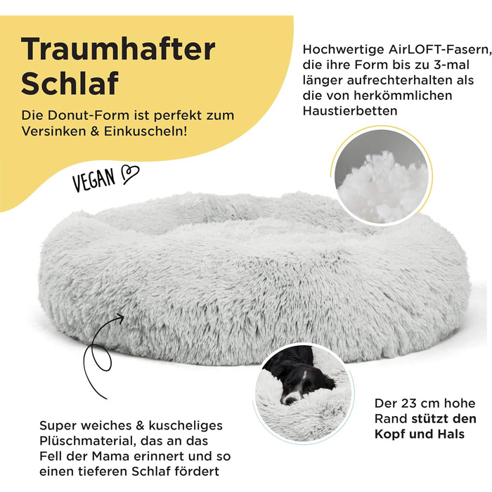 Круглий лежак для тварин Sheri Best Friends - заспокійливий лежак для собак та котів, Frostgrau (сірий), 91 x 91 см, знімний чохол, машинного прання