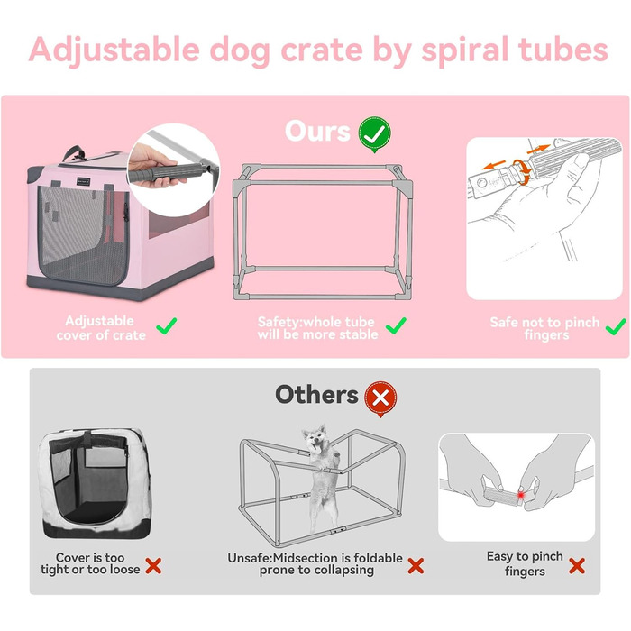 Складана переноска для собак Petsfit M, рожева, для авто і дому, з тканинним чохлом та 3 дверима, для середніх порід