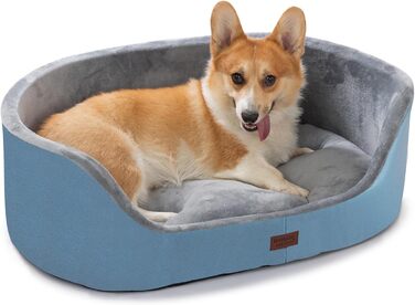 Кругле ліжко для собак середнього розміру Raikou, м'яке та зручне, з антиковзким покриттям (75x54x27 см, блакитне)