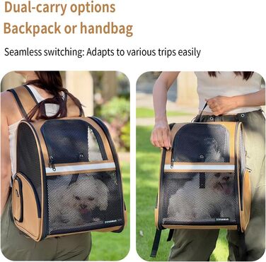 Рюкзак-переноска для собак і котів, дихаючий сітчастий рюкзак, складний, для подорожей, кемпінгу, до ветеринара, до 6,8 кг (Коричневий)