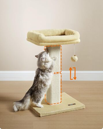 Котячий дряпак Feandrea 71 см, з плюшевою платформою 40x30 см, сизалевою стовпчиком та підвісною іграшкою, бежевий