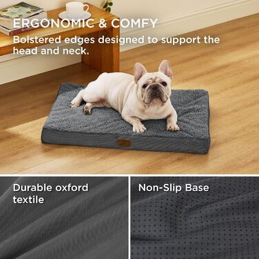 Ортопедичне ліжко для собак BEDSURE - 76x51x8 см, м'яке, миється, для маленьких собак, темно-сірий колір