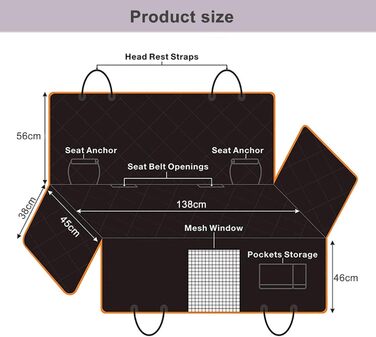 Захист для автосидіння для собак Caliyo - водовідштовхувальний, з боковим захистом та оглядовим вікном, універсальний, чорний