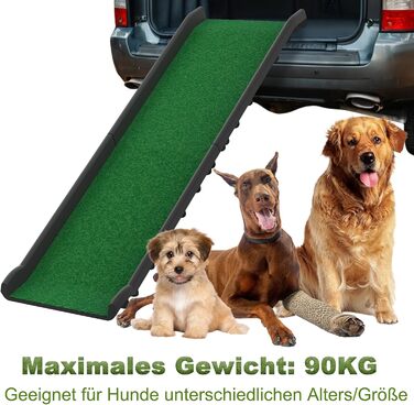 Рампа для собак з штучним газоном, складана, для автомобіля, 156 x 40 см, до 90 кг, зелена
