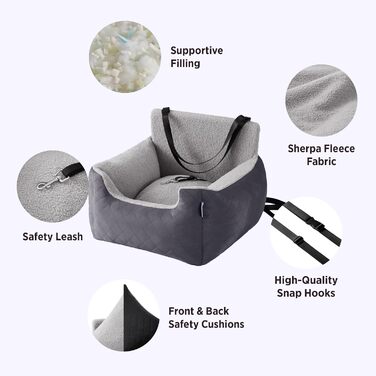 Автокрісло для собак Lesure - сіре, водонепроникне, з поворотком для повіска, для маленьких собак