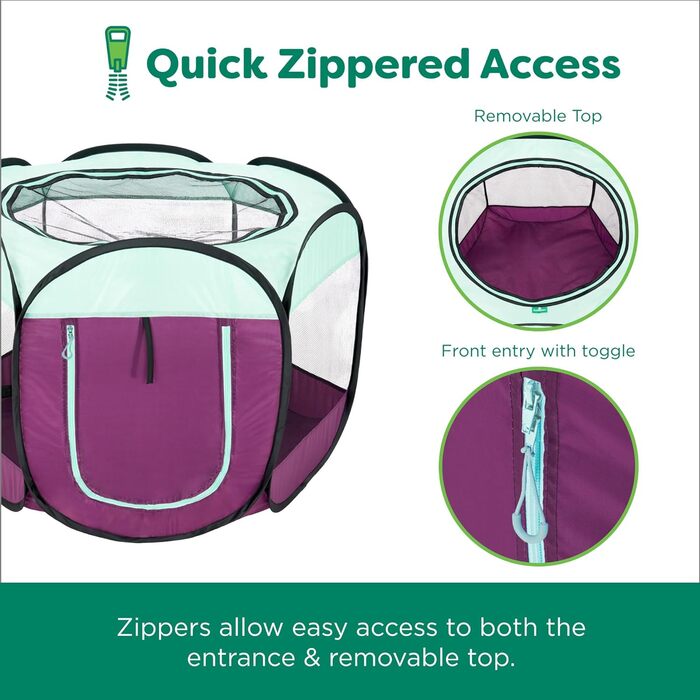 Furhaven Зручне переносне вольєр для собак та котів, розкладний, з блискавкою, L (фіолетовий, середній)