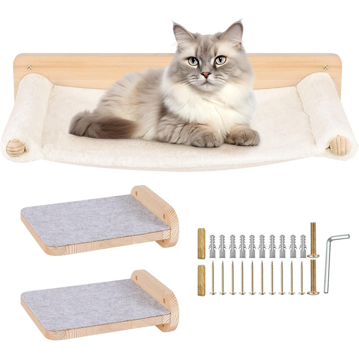 Крісло-гамак для котів на стіну, гамак для котів, міцний гамак для котів на стіну до 35 кг, кліматична стіна для котів, ліжко для котів для сну та відпочинку - 61 * 40 * 15 см – білий