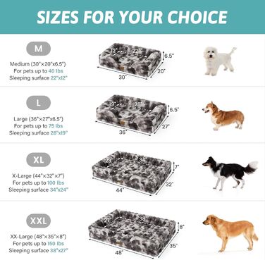 Ортопедичне ліжко для собак з штучного хутра, великі породи, C-подібне ліжко XL сірого кольору Tie-Dye, м'яке, тепле, з водонепроникним покриттям, антиковзаюче, з високощільним пінополіуретаном, миється