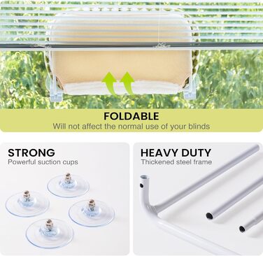 Крісло-гамак для котів EDAGNY - м'яке, розкладне, з плюшем, для вікна, до 18 кг, зелений колір