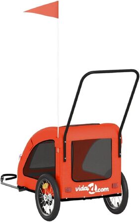 Фургон для собак VidaXL - переносний, з прапором та світловідбивачами, до 45 кг, Oxford-Gewebe, 63.5 x 124.5 x 66 см, Оранжевий