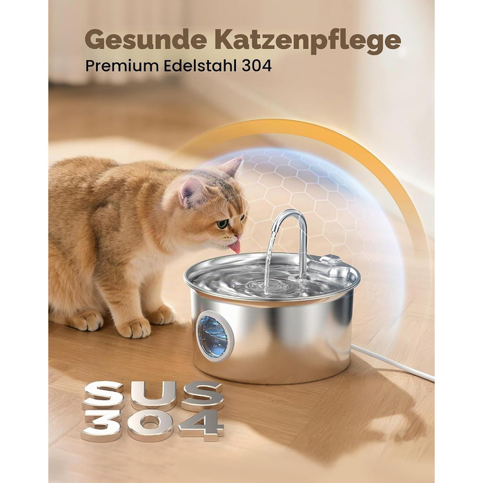 Фонтан-поїлка для котів із нержавіючої сталі 2.6 л, набір з 8 фільтрами та 8 губками