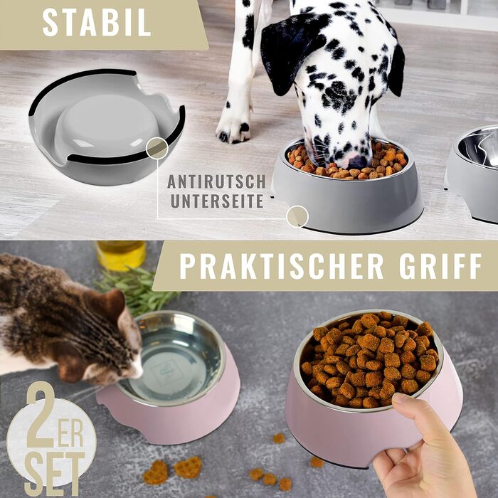 Набір мисок для корму ne&no® для собак та котів (S, 170 мл, 2 шт.) - нековзні миски для тварин, Malve