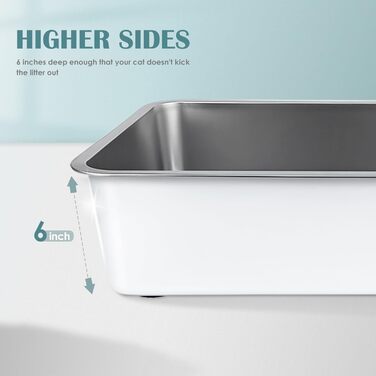 Великий котячий туалет із нержавіючої сталі IKITCHEN 60×40×15 см — металевий лоток для котів і кроликів, без запаху, антипригарний, стійкий до плям та іржі, з нековзкою гумовою основою