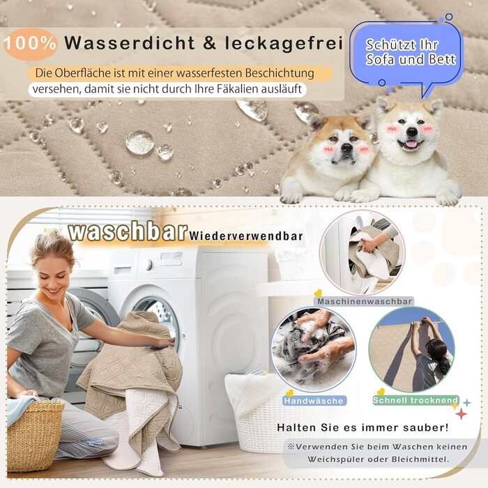 Водонепроникний килимок для собак GYURO - двосторонній, м'який, 97x190 см та 208x208 см (Хакі)