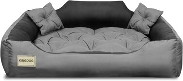 Ліжко для собак та котів KingDog з мікрофібри з двома подушками, корзина для собак, ліжко для домашніх тварин, миється, водонепроникний матеріал (розміри: 100x80 см / 115x95 см, сірий/чорний)