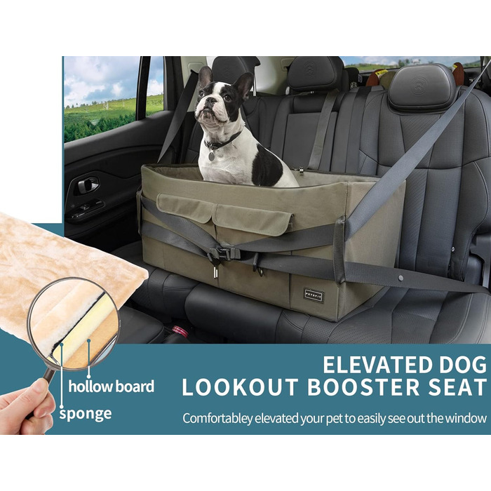 Автокрісло для собак Petsfit L Brown - для великих та 2 маленьких собак, з підкладкою та ременями безпеки