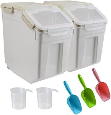 Контейнер для корму для собак, 10 кг, герметичний, на колесах, без BPA, сірий, 2 шт. (36x23x36 см)