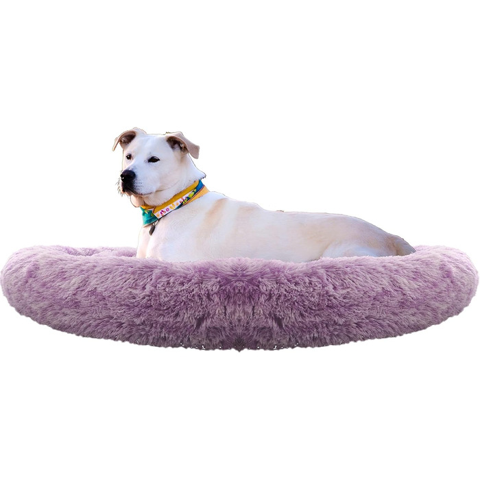 Крісло-гніздочко для собак XXL, кругле, знімний та пральний чохол, антистресове, штучне хутро, м'яке та затишне ліжко для домашніх тварин (100 см, фіолетовий)