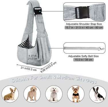 PetLoft Сумка-переноска для собак, реверсивна, регульована, крос-боді, з отвором для повідка, сіра