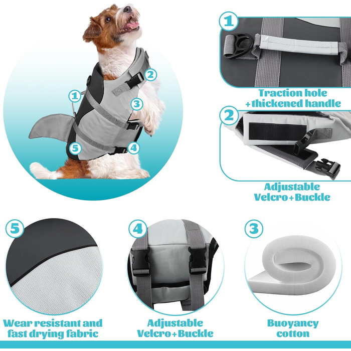 Жилет для плавання собак, жилет для тварин у вигляді акули, жилет для собак (S)